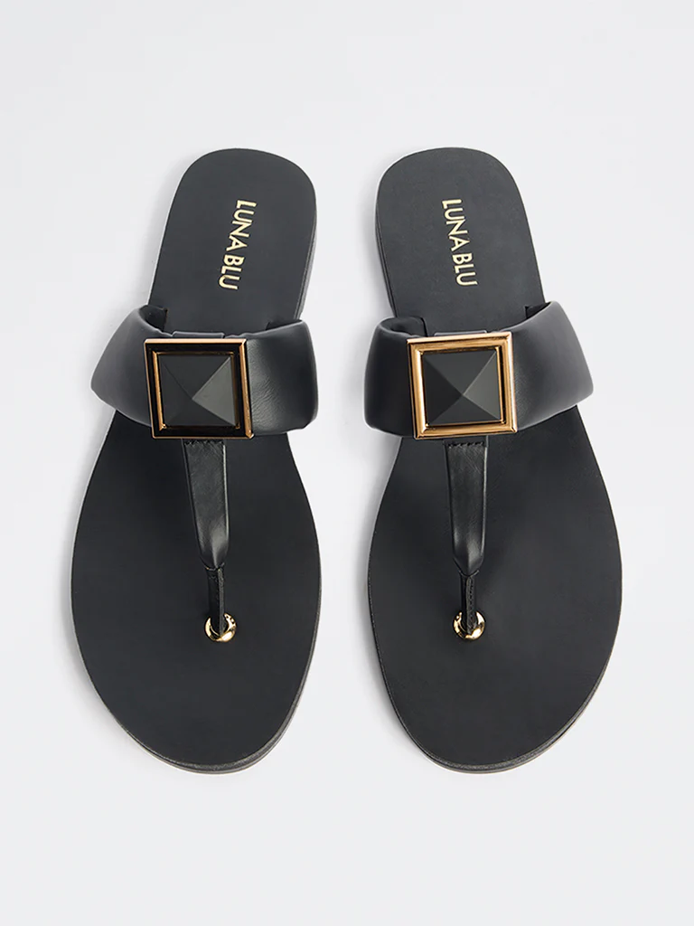 LUNA BLU Black Toe-Loop Slides - Image 3
