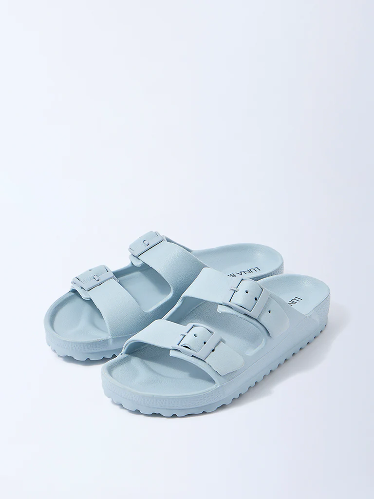 LUNA BLU Blue Dual-Buckled Slip-On Sandals - Image 2