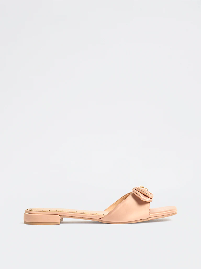 LUNA BLU Blush Pink Bow-Detailed Slides - Image 2