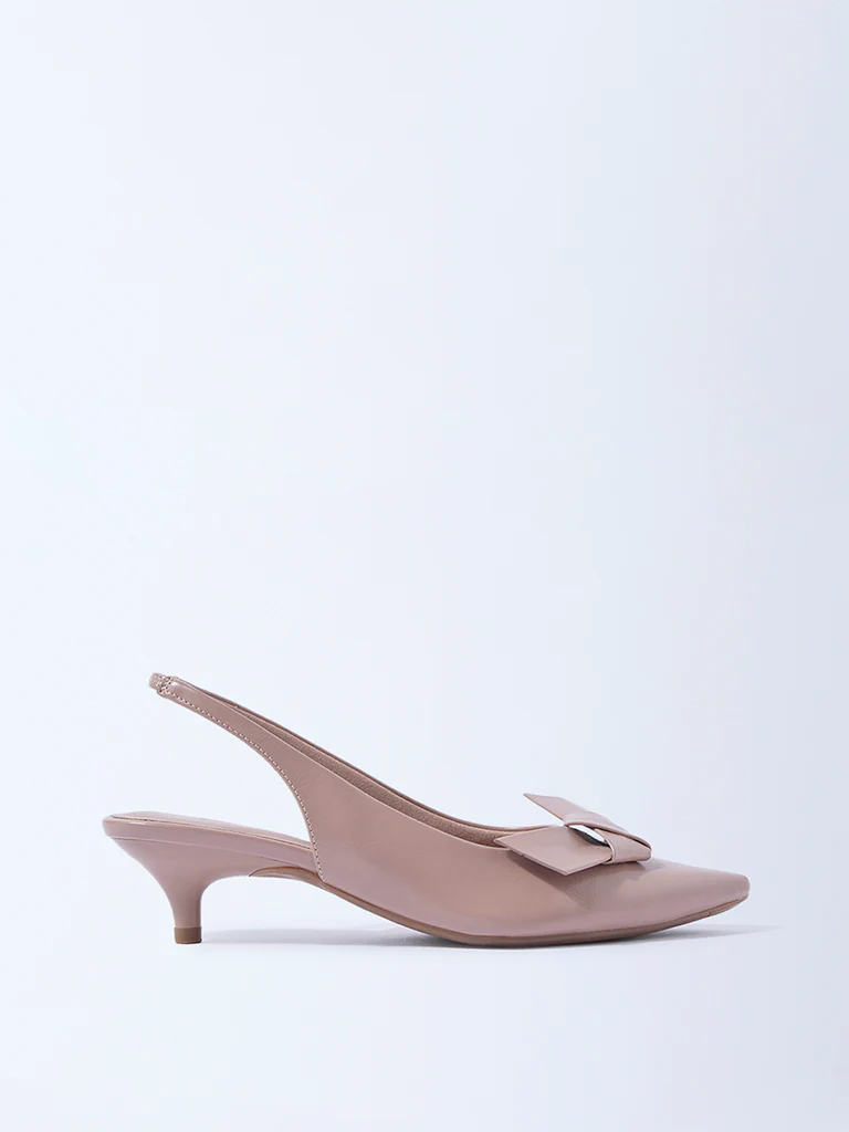 LUNA BLU Blush Pink Bow-Detailed Slingback Mules