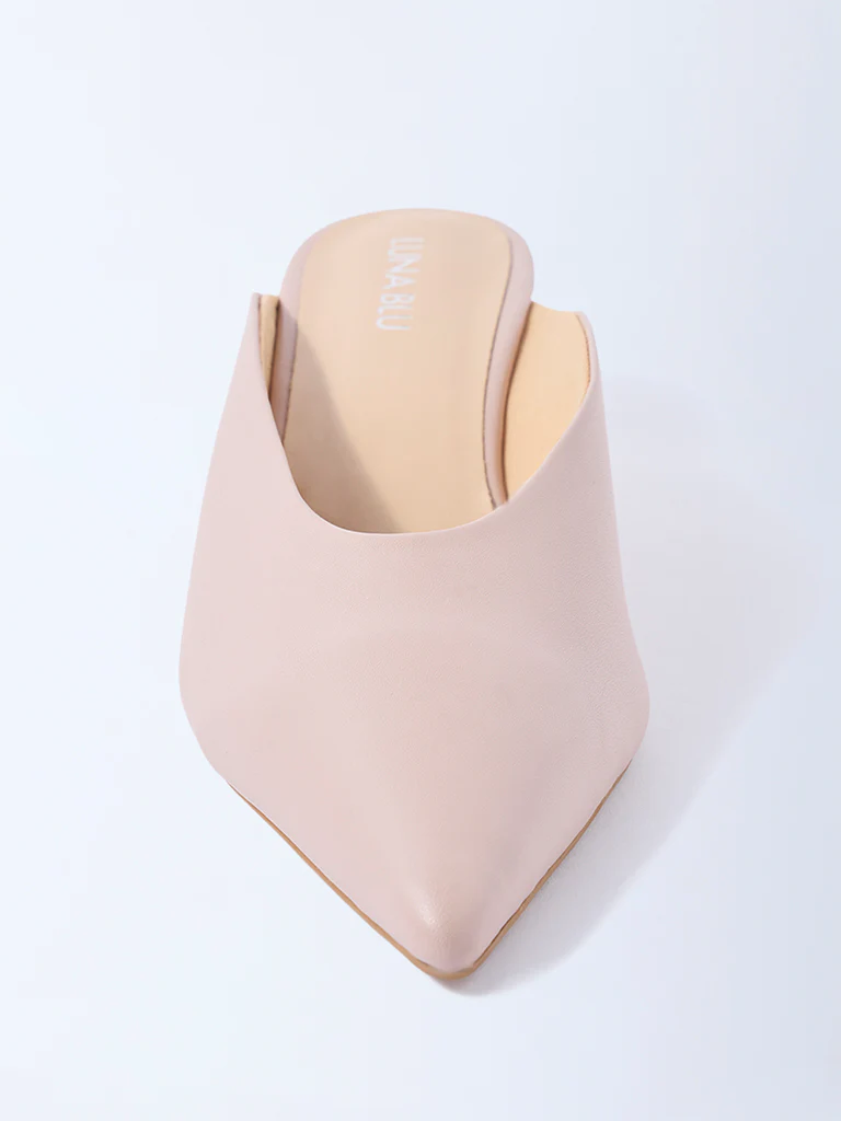 LUNA BLU Blush Pink Wedge-Heel Mules - Image 4