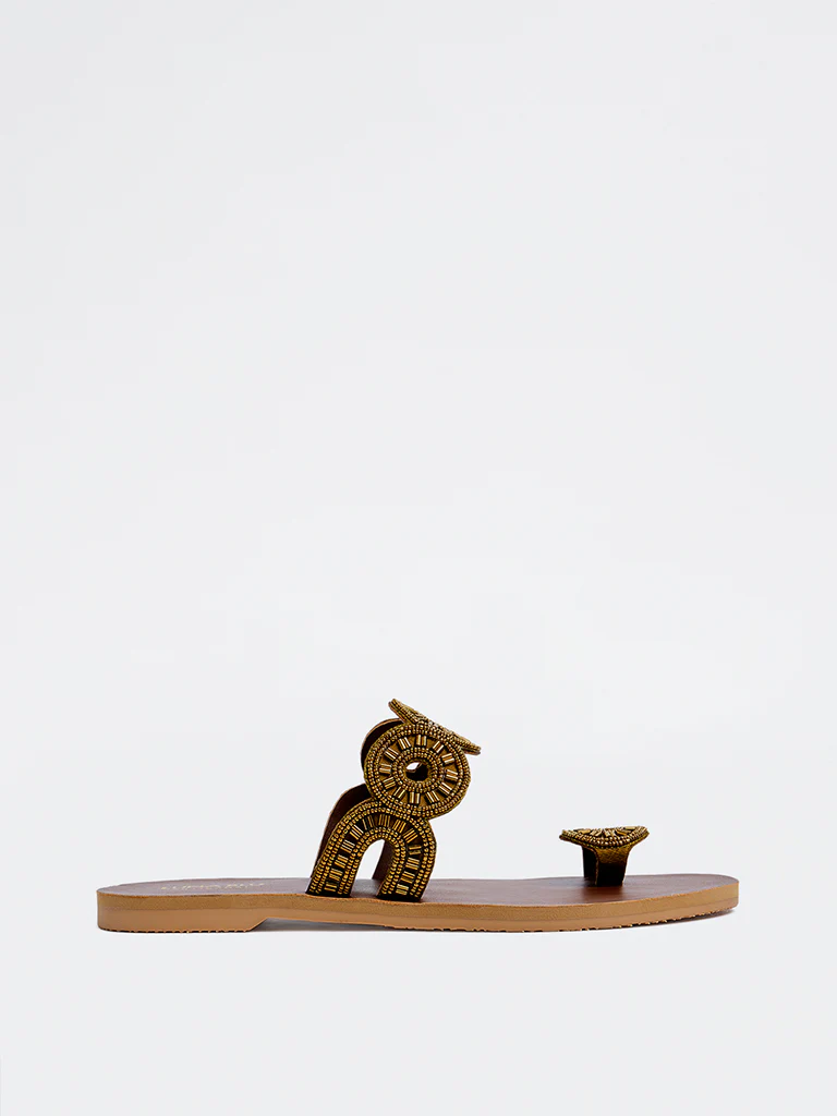 LUNA BLU Bronze Embellished Toe-Ring Sandals - Image 2