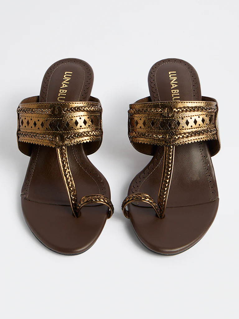LUNA BLU Bronze Kolhapuri Heel Sandals - Image 2