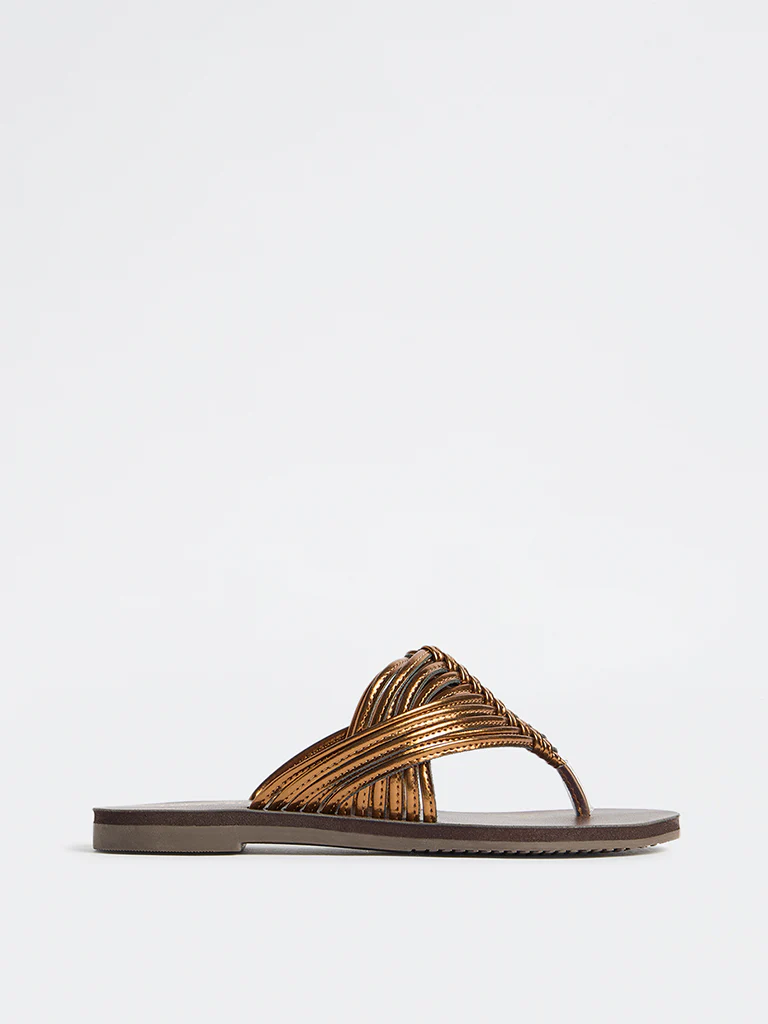 LUNA BLU Bronze Woven-Textured Sandals