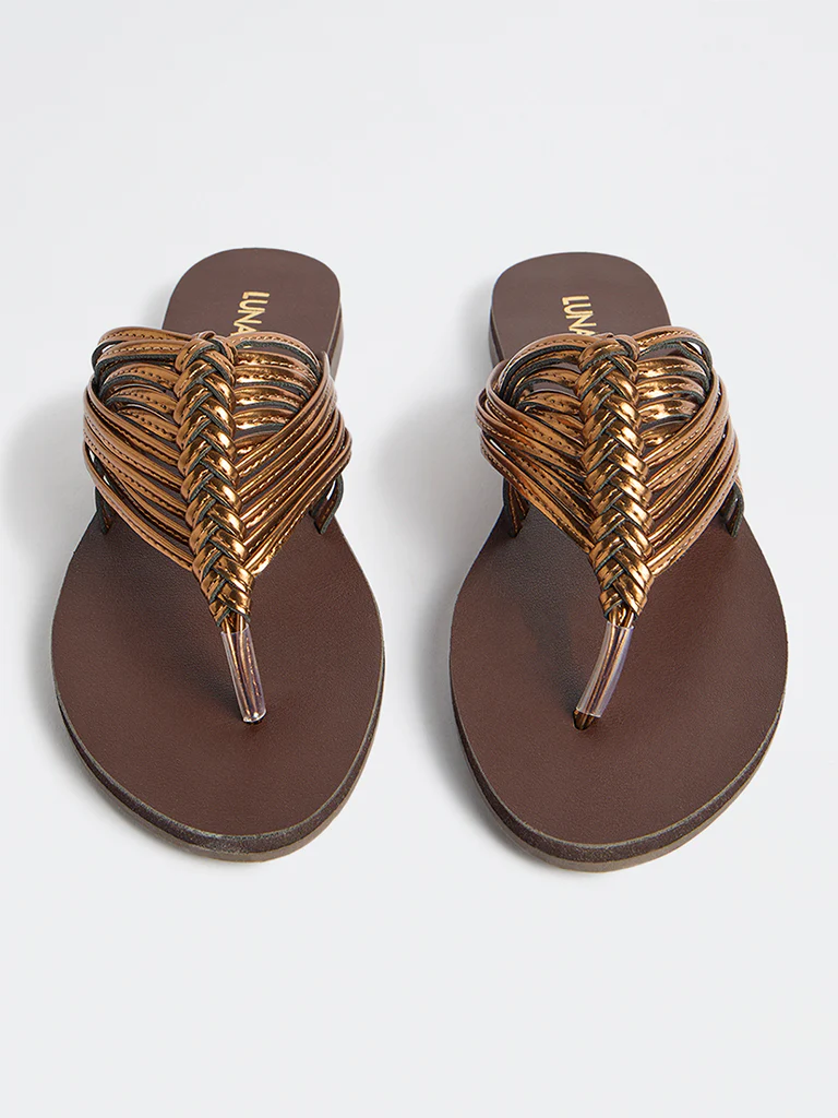 LUNA BLU Bronze Woven-Textured Sandals - Image 2