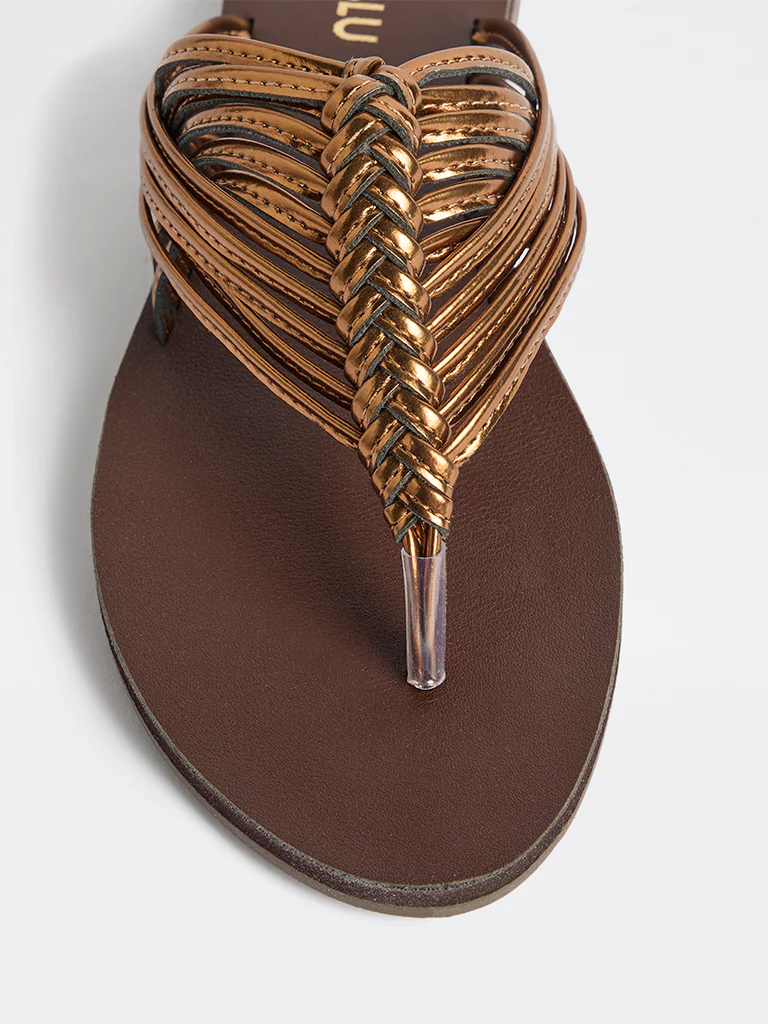 LUNA BLU Bronze Woven-Textured Sandals - Image 3