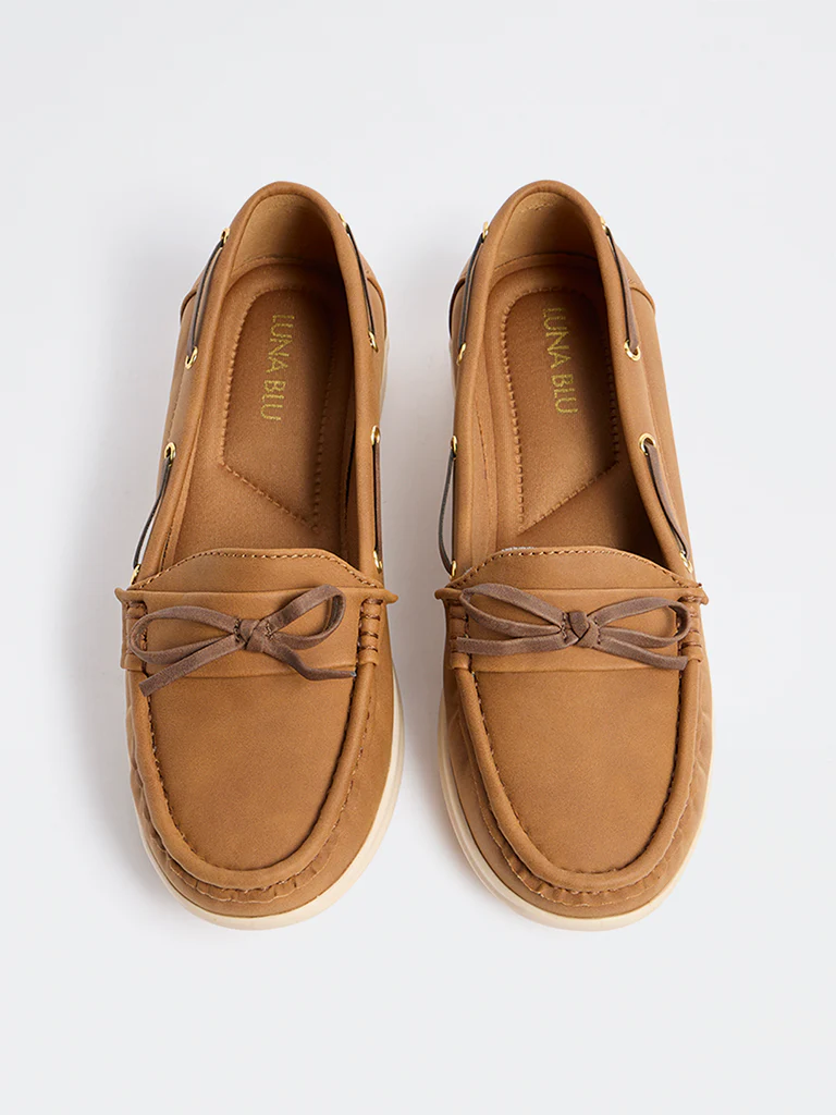 LUNA BLU Brown Bow Detailed Suede Loafers - Image 3