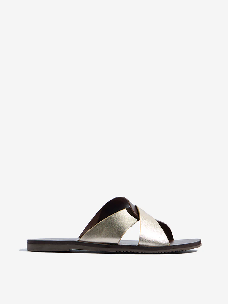 LUNA BLU Brown Criss-Cross Strap Slides - Image 3
