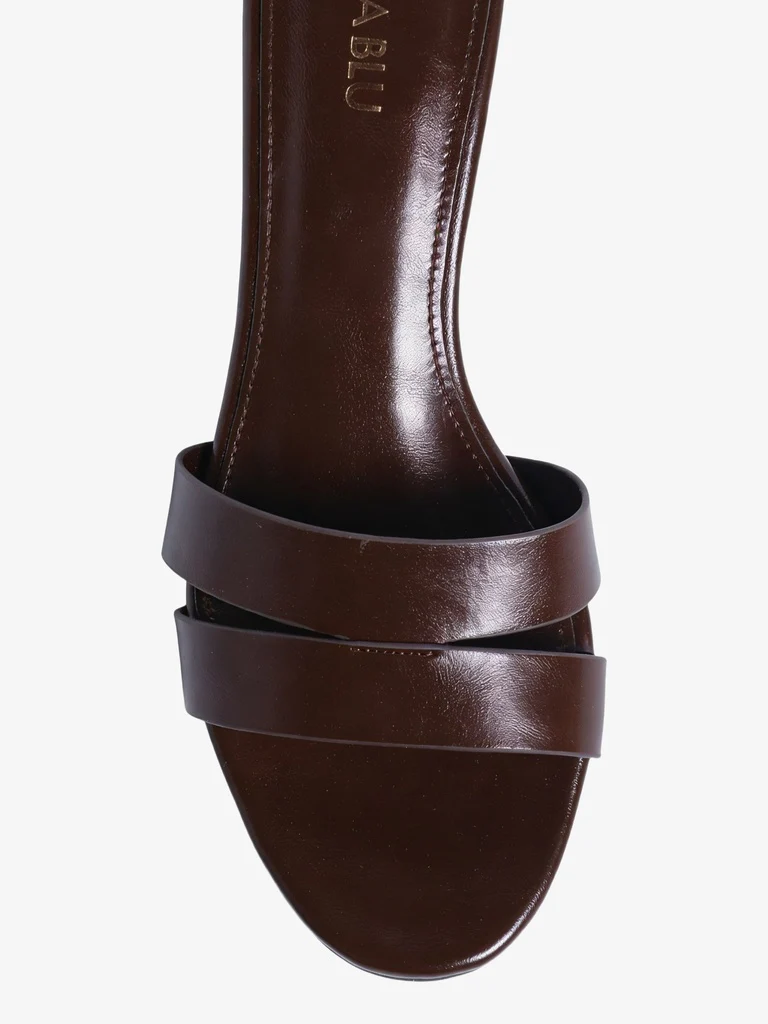 LUNA BLU Brown Double Strap Block Heel Mules - Image 3