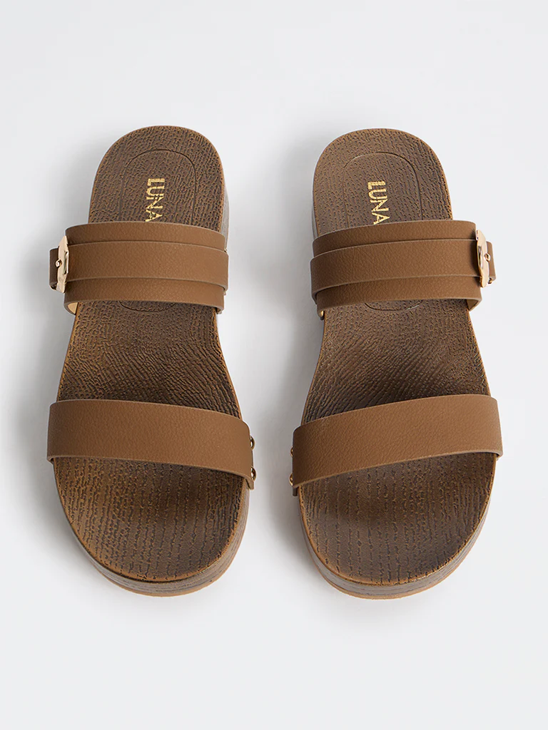 LUNA BLU Brown Double-Strap Clog Sandals - Image 3