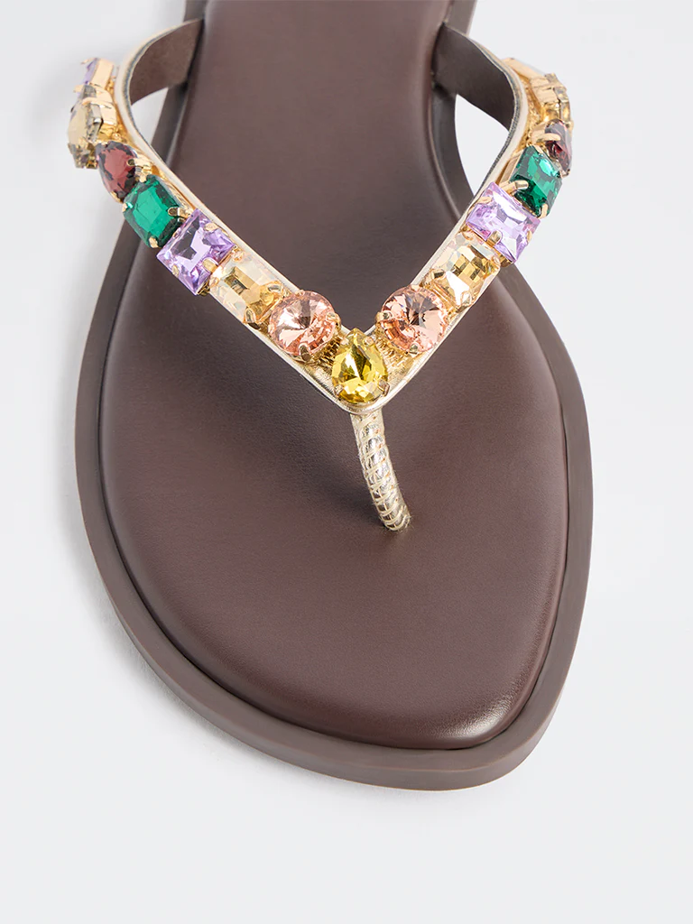 LUNA BLU Brown Embellished Sandals - Image 4