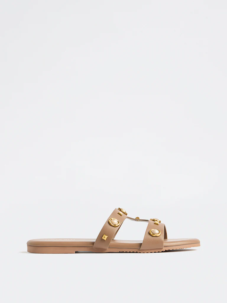 LUNA BLU Brown Embellished Slides - Image 2