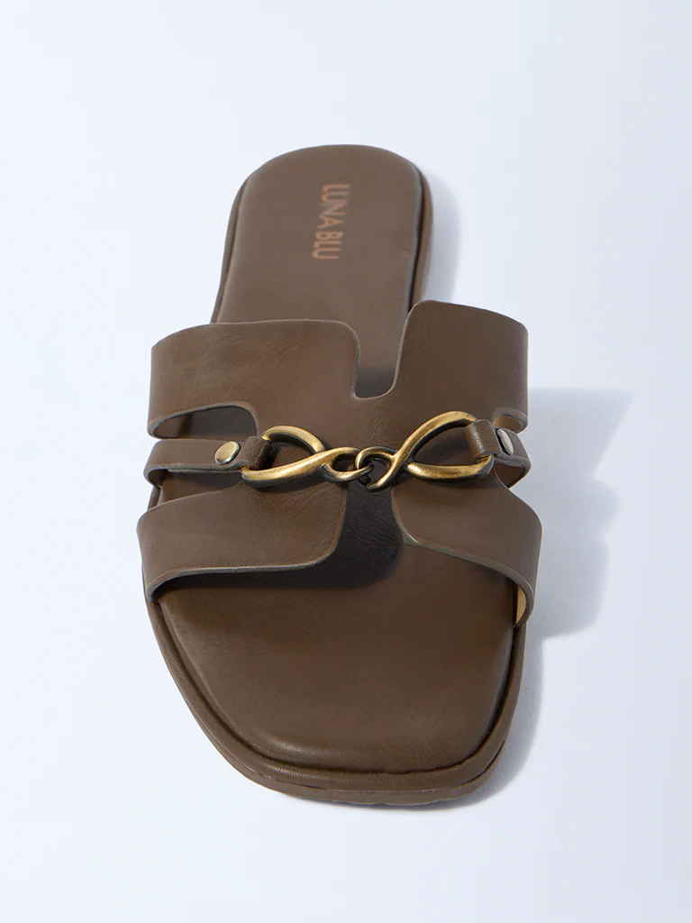 LUNA BLU Brown Hardware-Detailed Slides - Image 3
