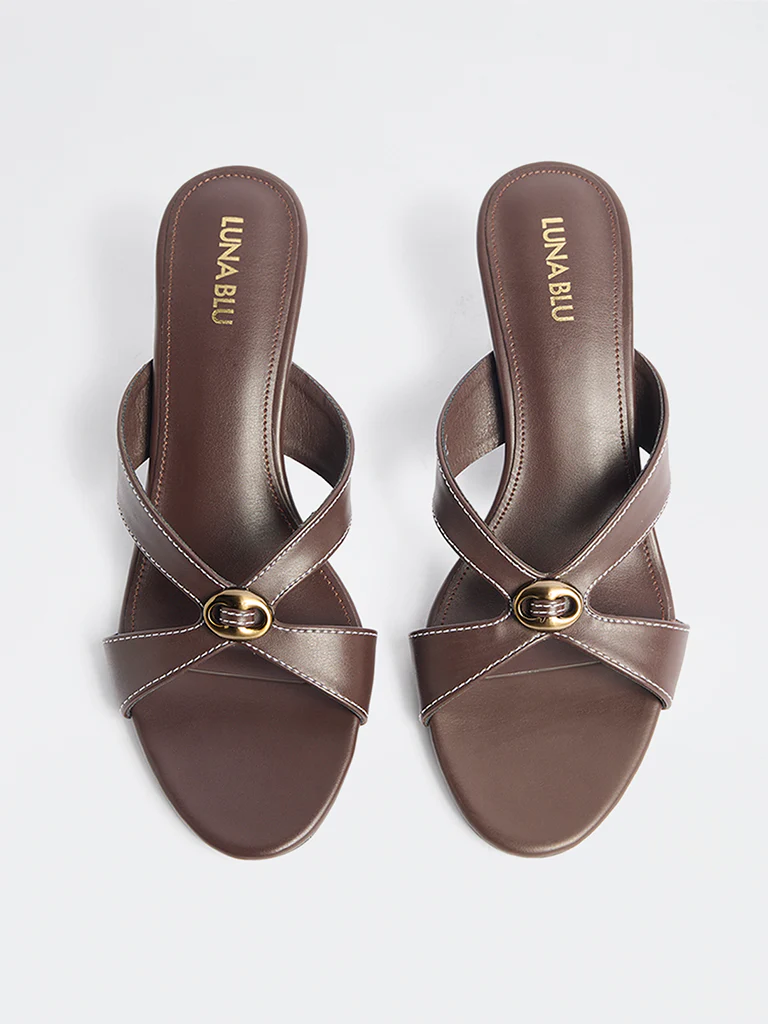 LUNA BLU Brown Hardware Detailed Strap Sandals - Image 2