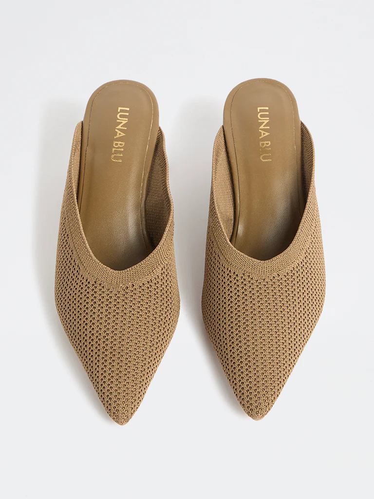 LUNA BLU Brown Knit-Textured Wedge-Heel Sandals - Image 3