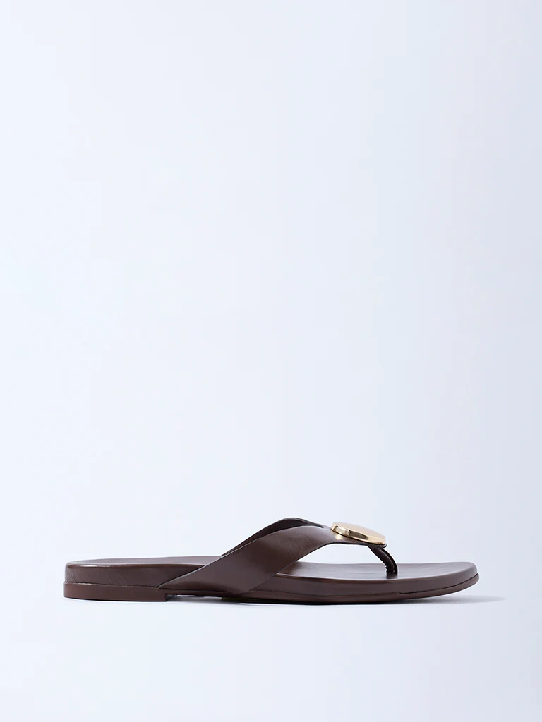 LUNA BLU Brown Metal-Detailed Flip-Flops
