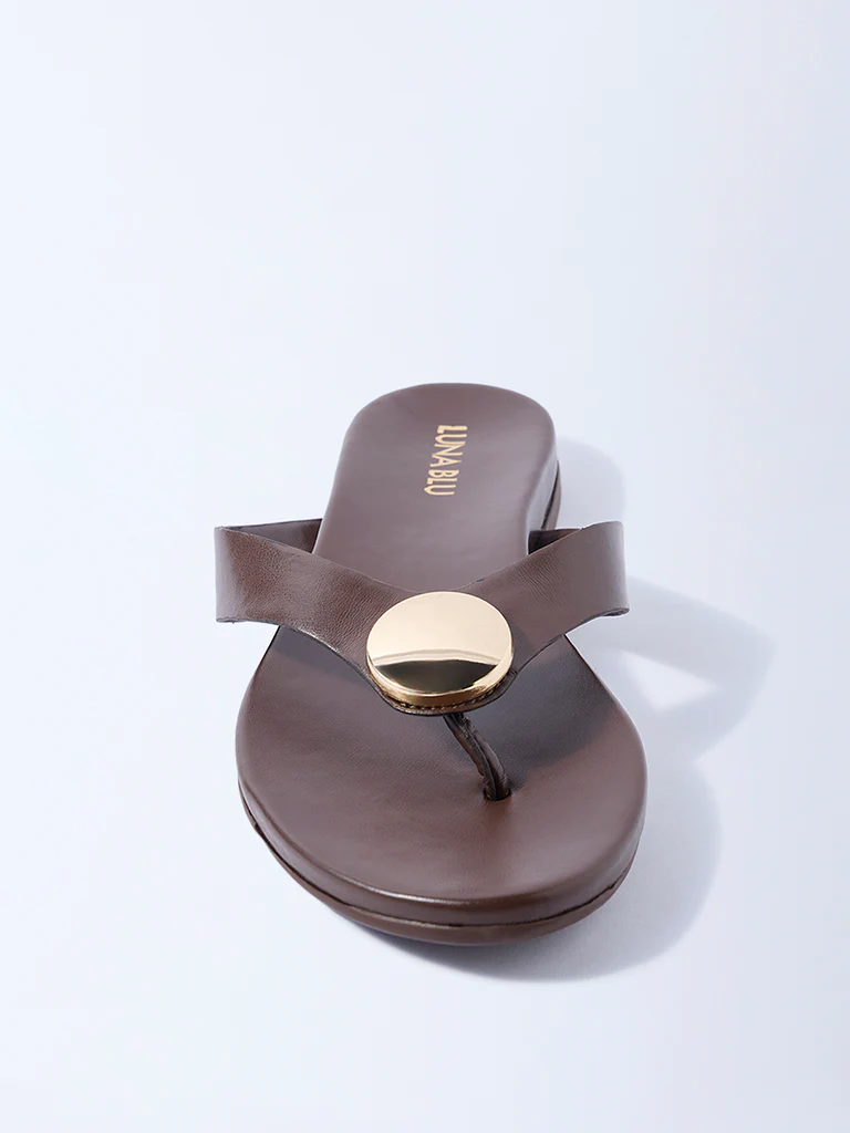 LUNA BLU Brown Metal-Detailed Flip-Flops - Image 3