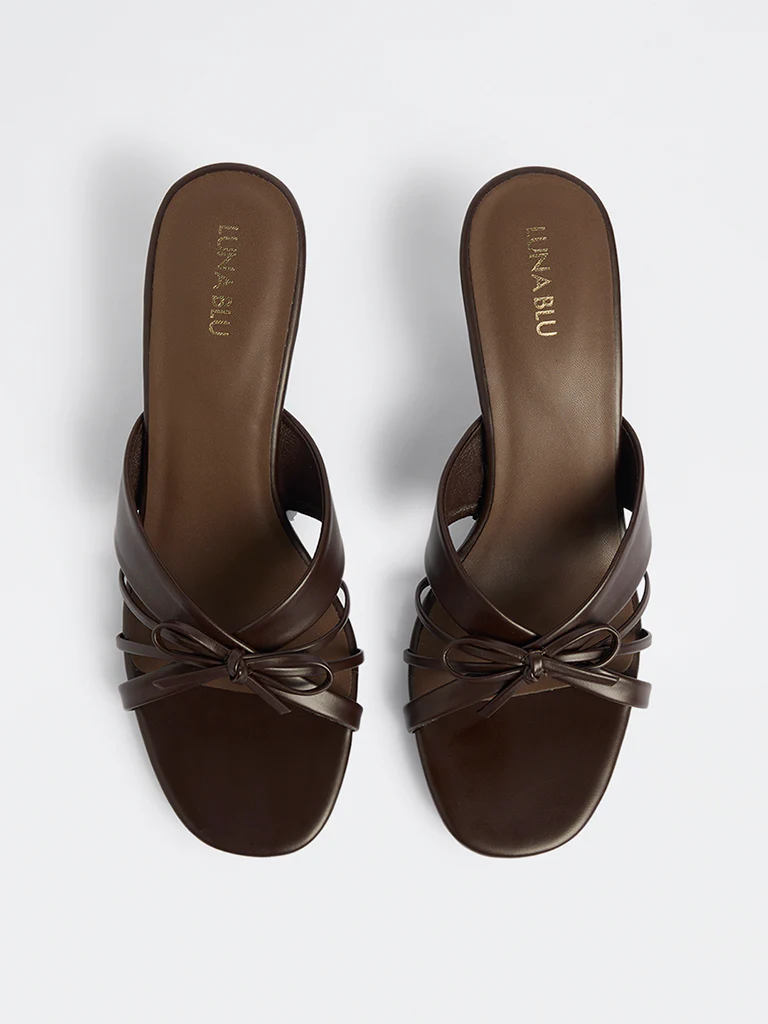 LUNA BLU Brown Multi-Strap Bow-Detail Heel-Sandals - Image 3