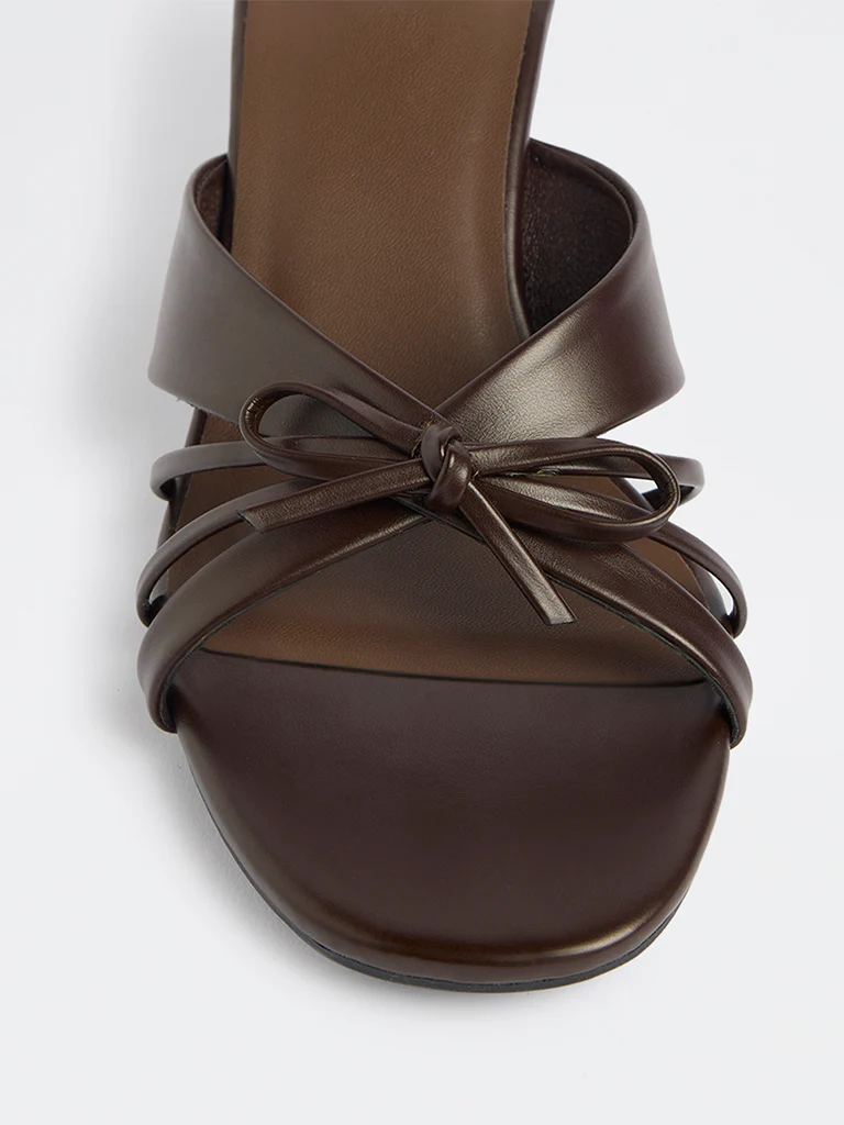 LUNA BLU Brown Multi-Strap Bow-Detail Heel-Sandals - Image 4