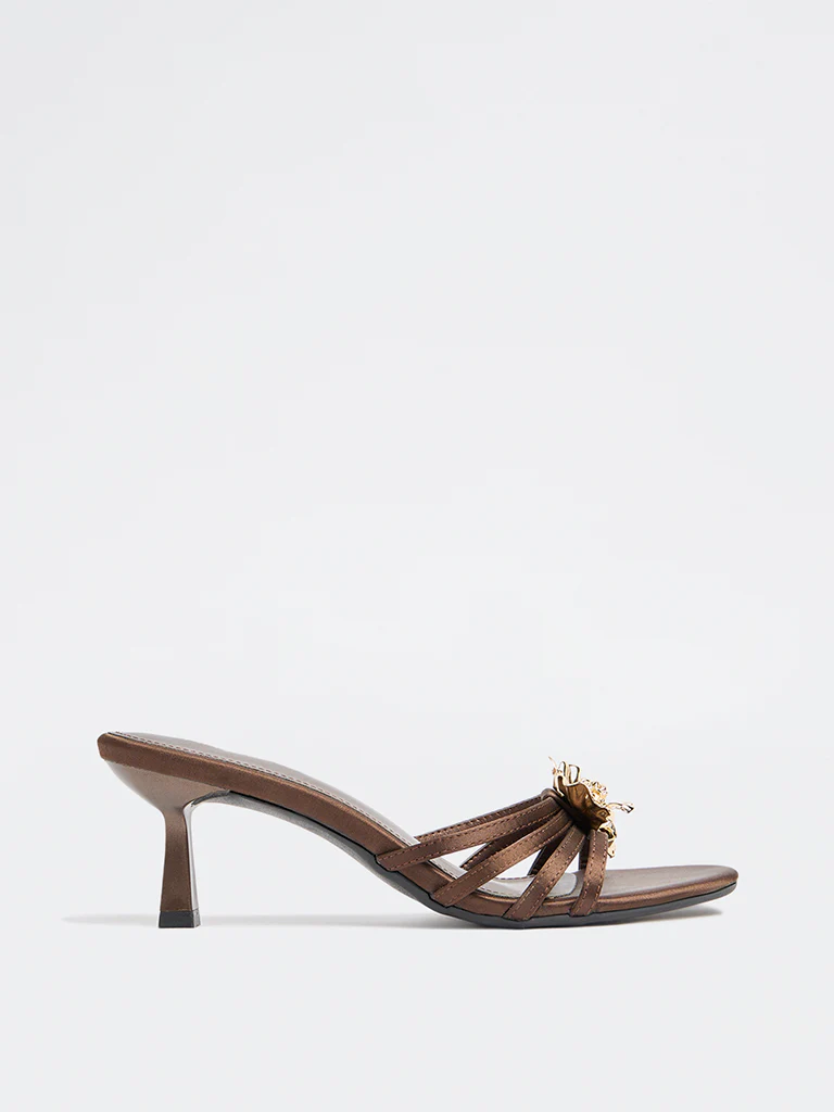 LUNA BLU Brown Multi-Strap Floral Heel Sandals - Image 2