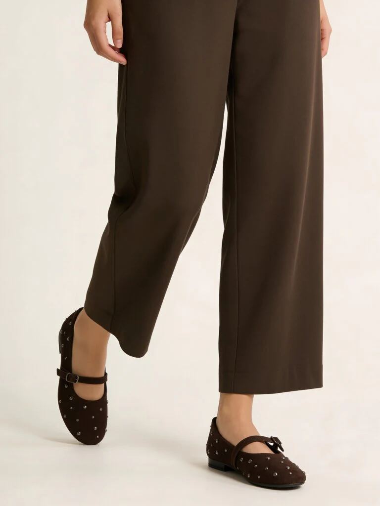 LUNA BLU Brown Stud-Detailed Leather Mary Jane Shoes