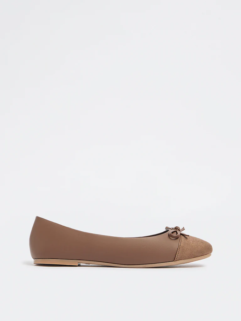 LUNA BLU Brown Suede Bow-Detail Ballerinas