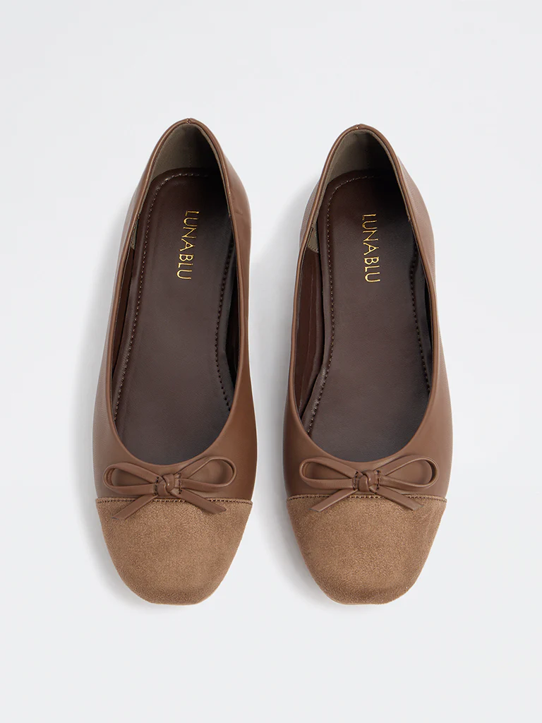 LUNA BLU Brown Suede Bow-Detail Ballerinas - Image 2