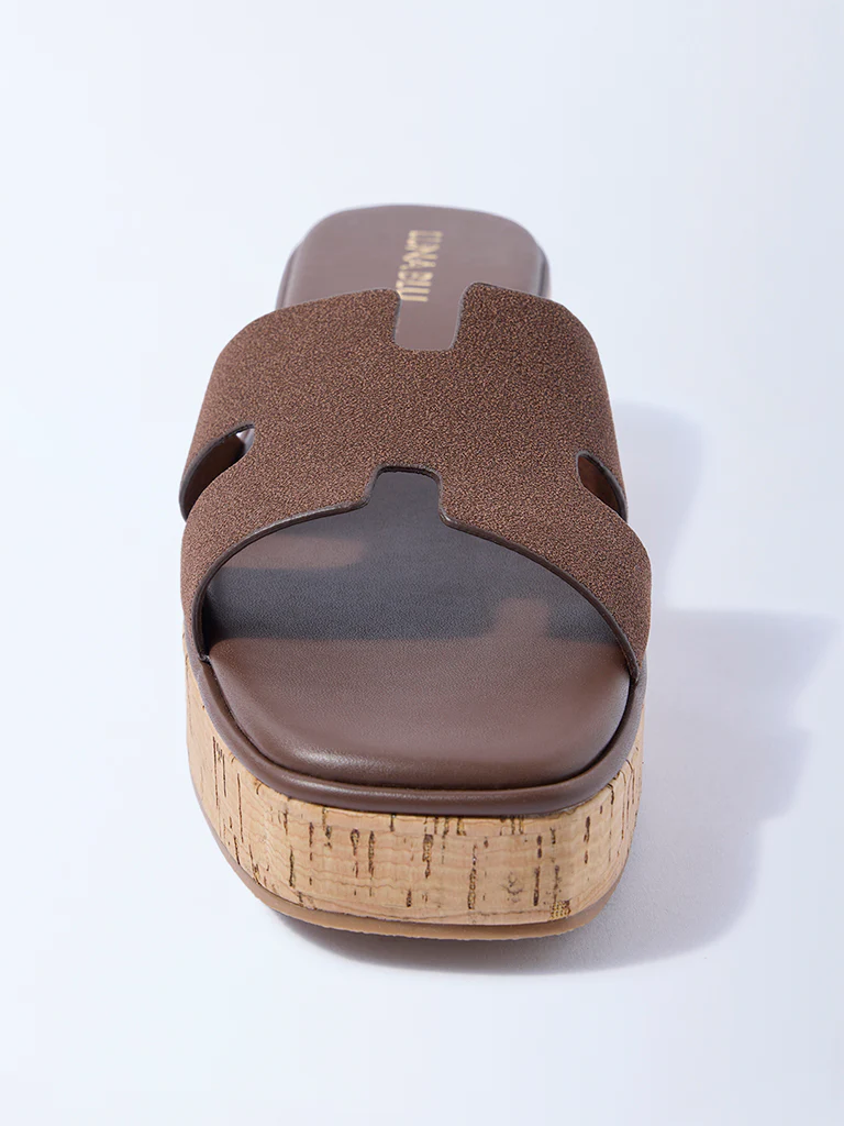 LUNA BLU Brown Suede Platform Wedge Sandals - Image 3