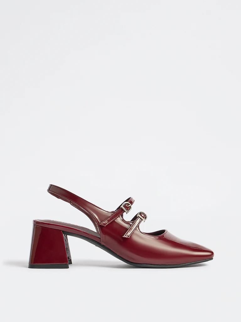 LUNA BLU Burgundy Block-Heel Mary Jane Shoes