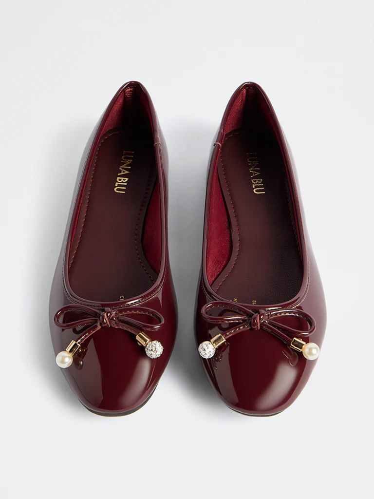 LUNA BLU Burgundy Bow-Detailed Ballerinas