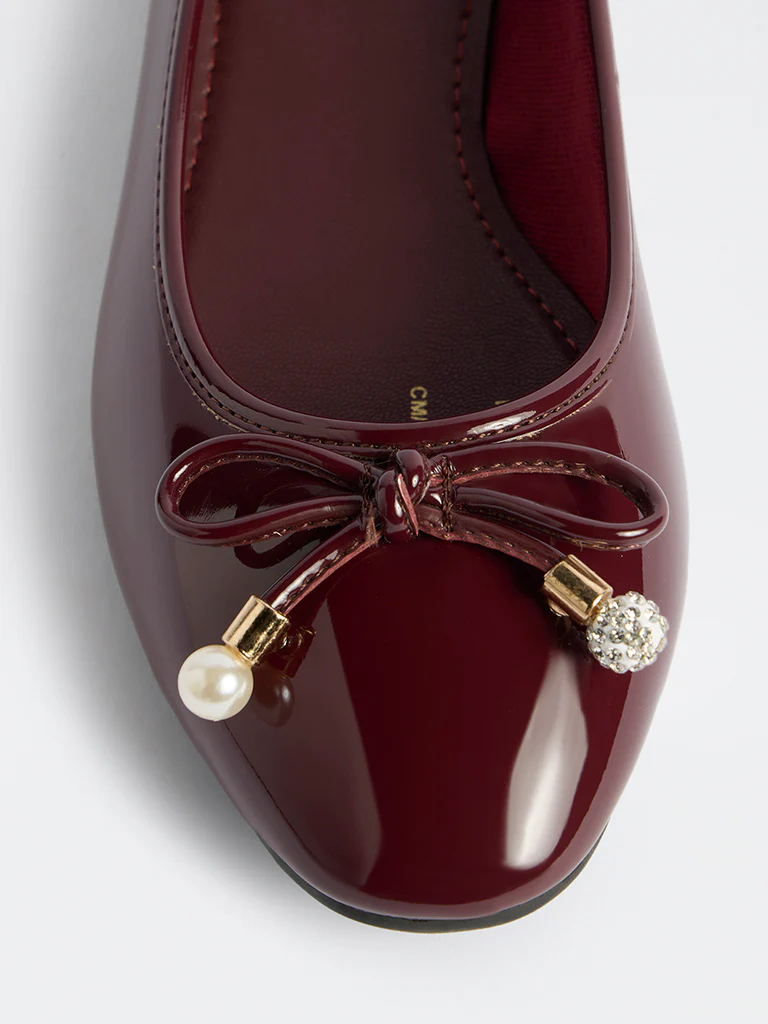 LUNA BLU Burgundy Bow-Detailed Ballerinas - Image 3