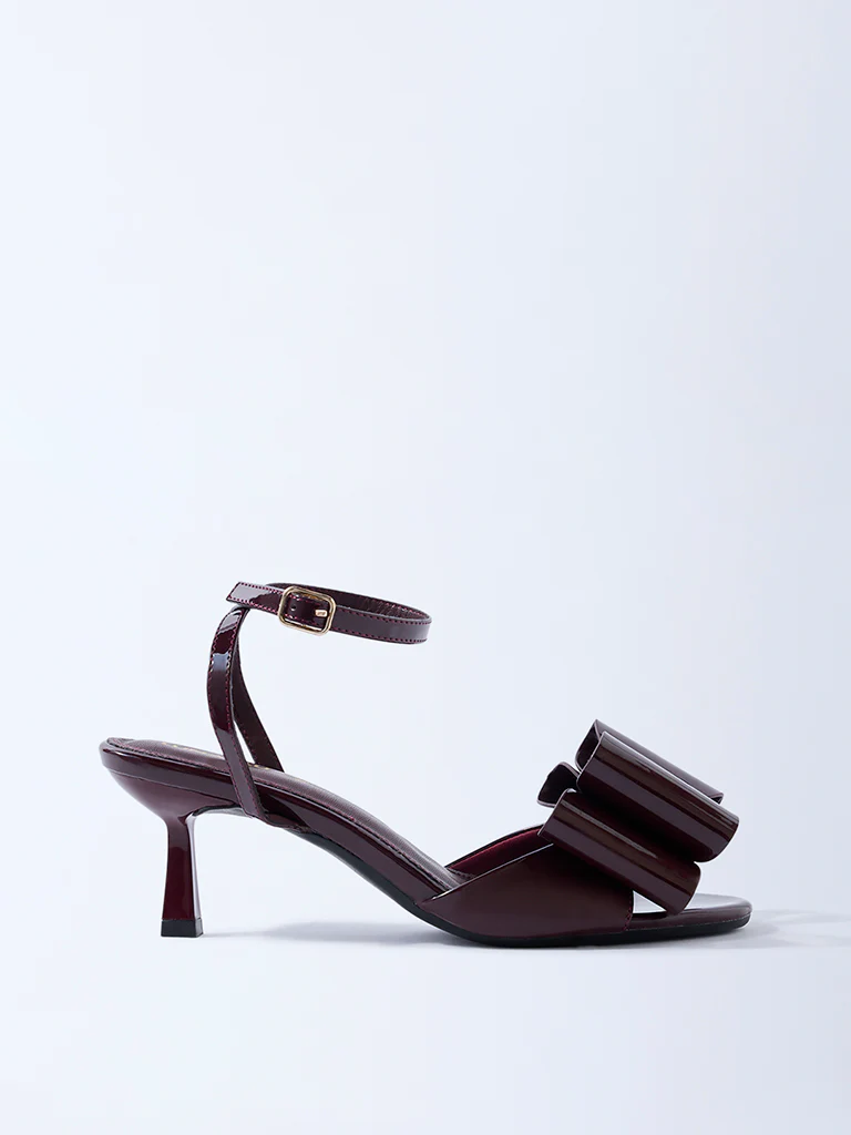LUNA BLU Burgundy Bow-Detailed Heel Sandals