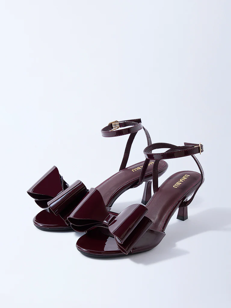LUNA BLU Burgundy Bow-Detailed Heel Sandals - Image 2