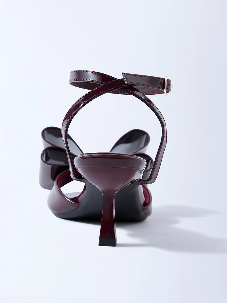 LUNA BLU Burgundy Bow-Detailed Heel Sandals - Image 3