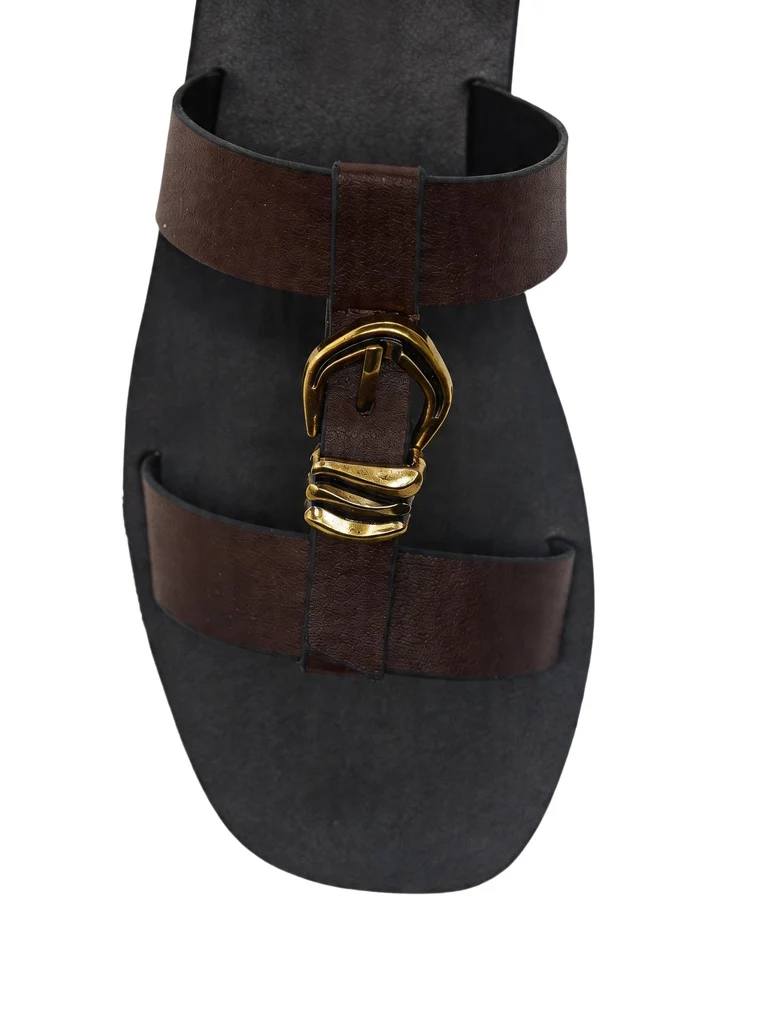 LUNA BLU Burgundy Buckle Detail Flat Sandals - Image 3