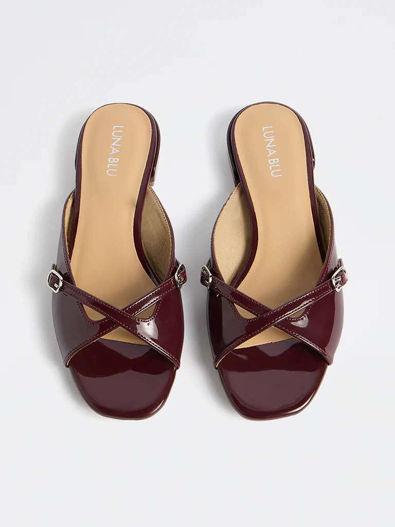 LUNA BLU Burgundy Buckle Detailed Sandals - Image 2