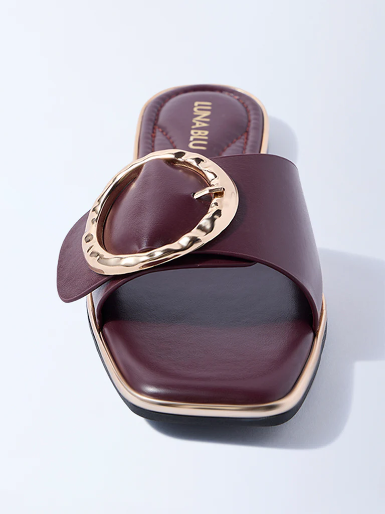 LUNA BLU Burgundy Buckle-Detailed Slides - Image 3