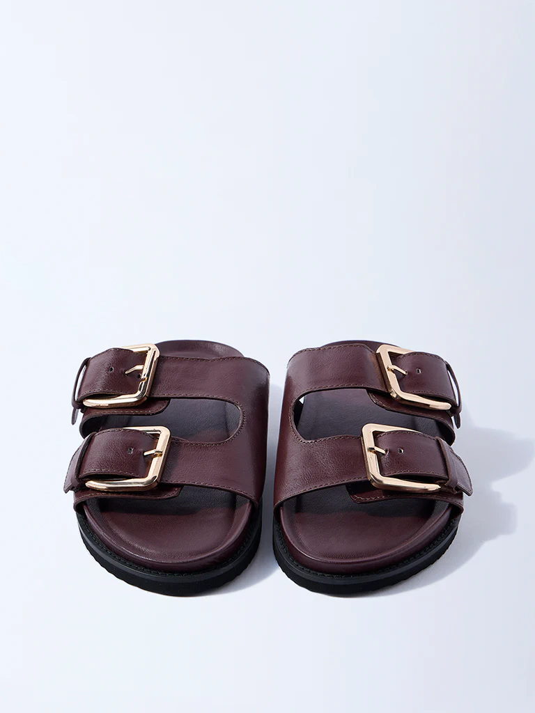 LUNA BLU Burgundy Buckled Slip-On Sandals - Image 3