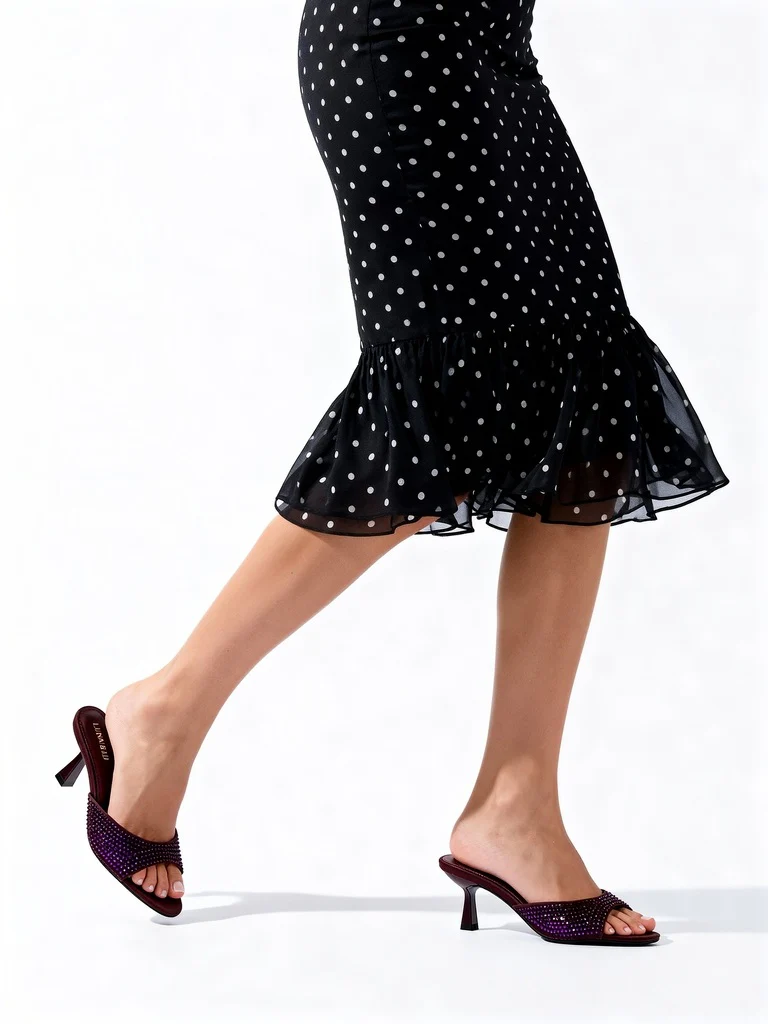 LUNA BLU Burgundy Diamante Embellished Heel Sandals