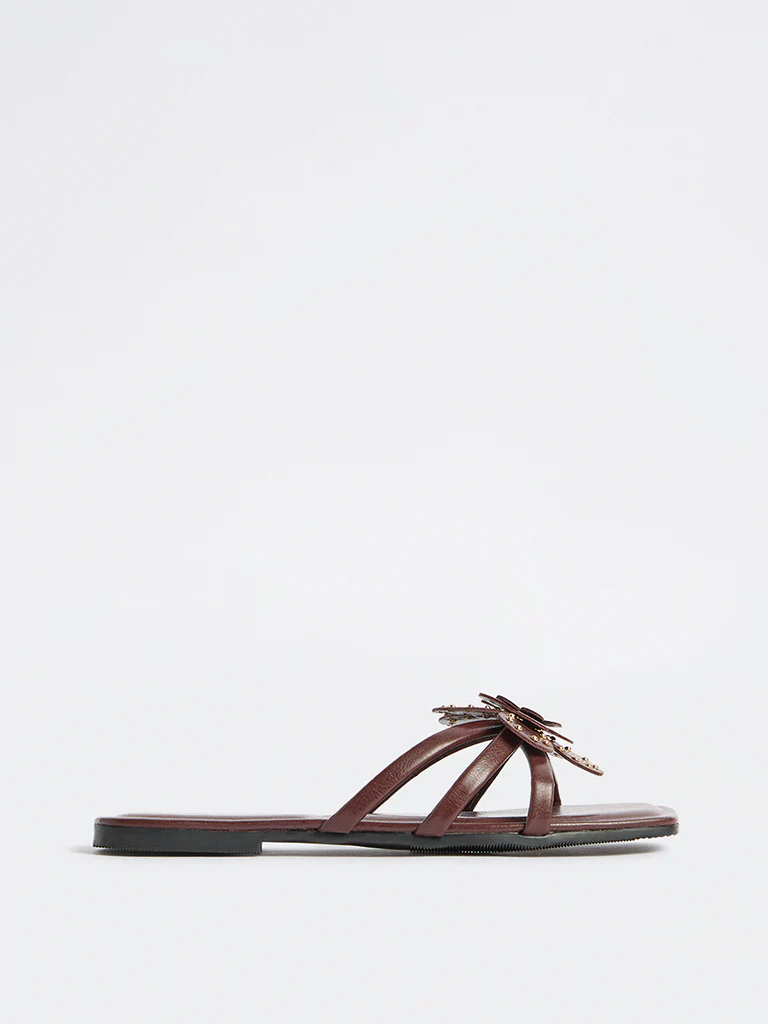 LUNA BLU Burgundy Floral Applique Slides