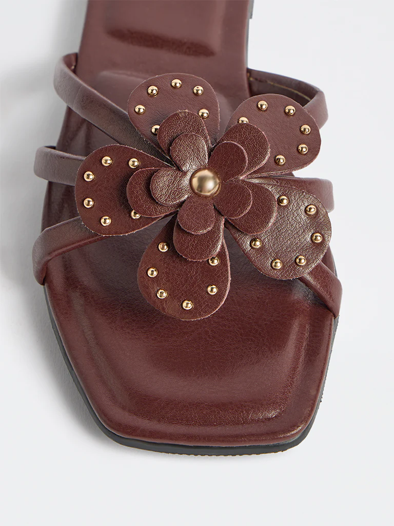 LUNA BLU Burgundy Floral Applique Slides - Image 3