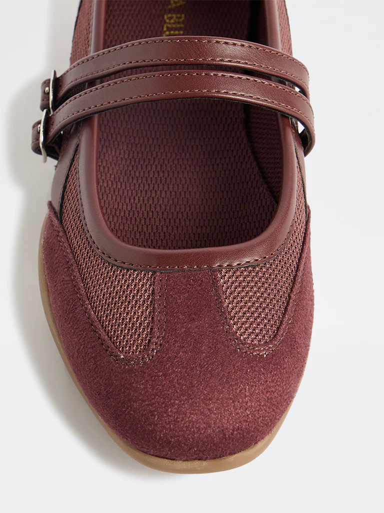 LUNA BLU Burgundy Mesh-Detailed Mary Jane Shoes - Image 3
