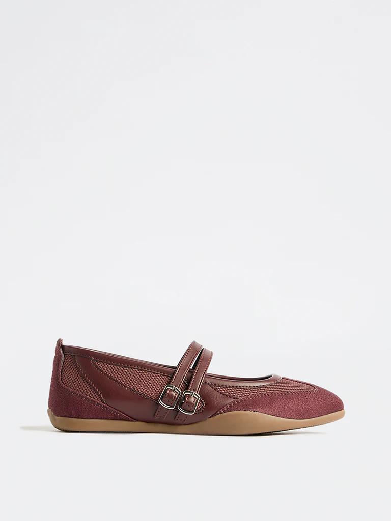 LUNA BLU Burgundy Mesh-Detailed Mary Jane Shoes - Image 4