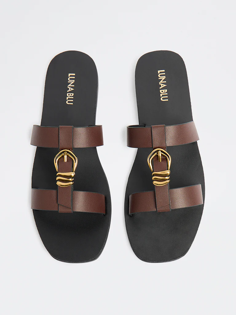 LUNA BLU Burgundy Metallic Detailed Slides - Image 2