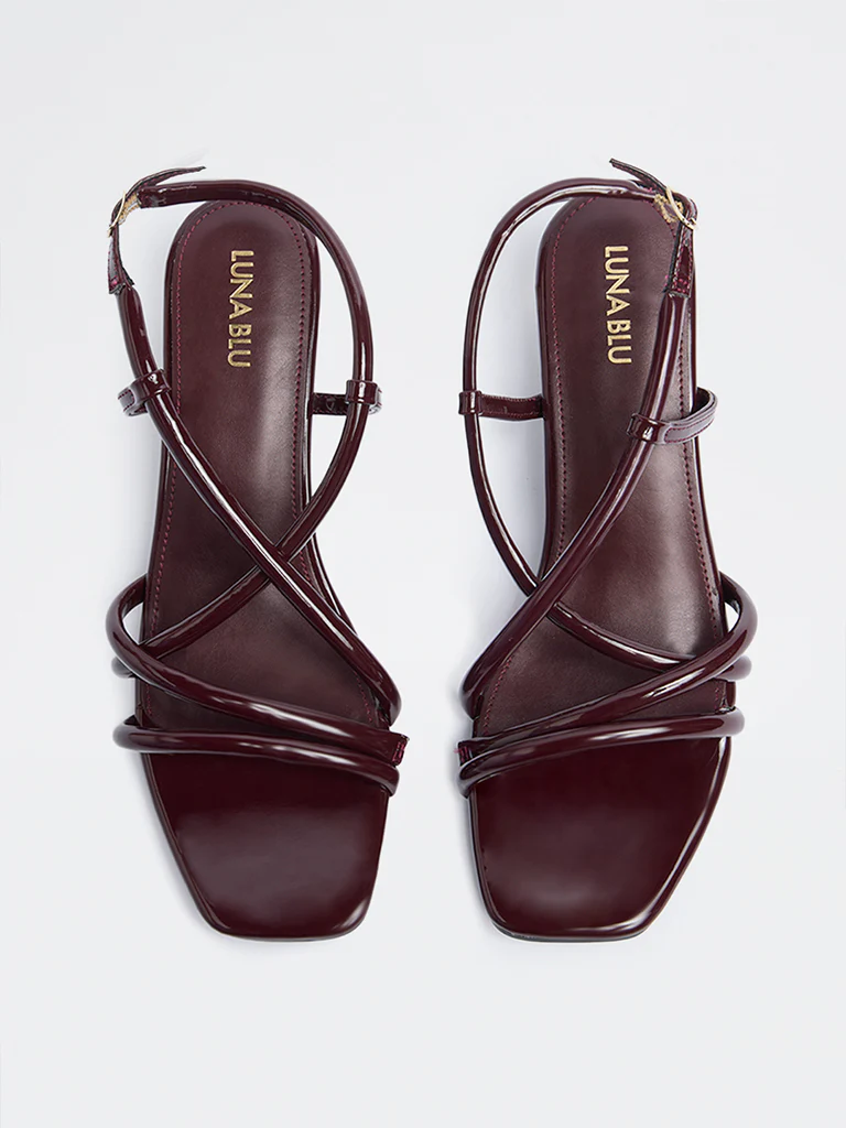 LUNA BLU Burgundy Multi-Strap Heel Sandals - Image 3