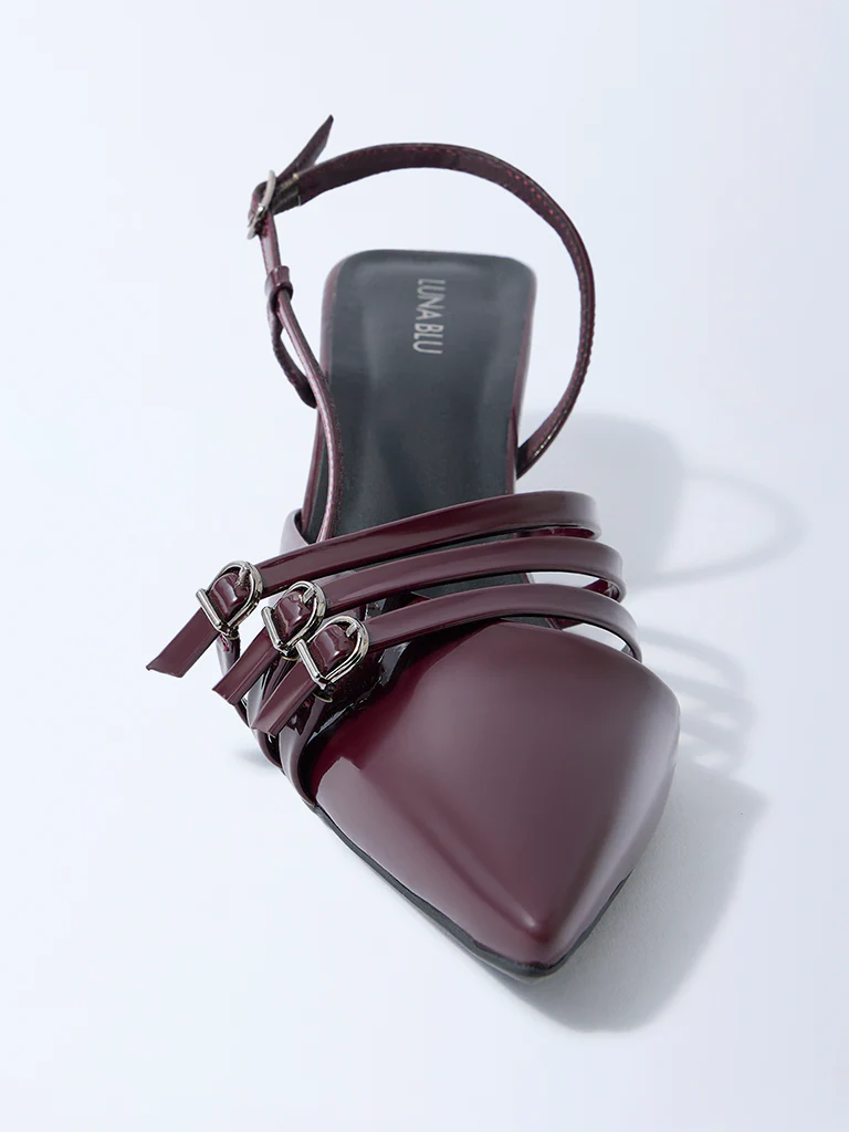 LUNA BLU Burgundy Multi-Strap Slingback Mules - Image 3