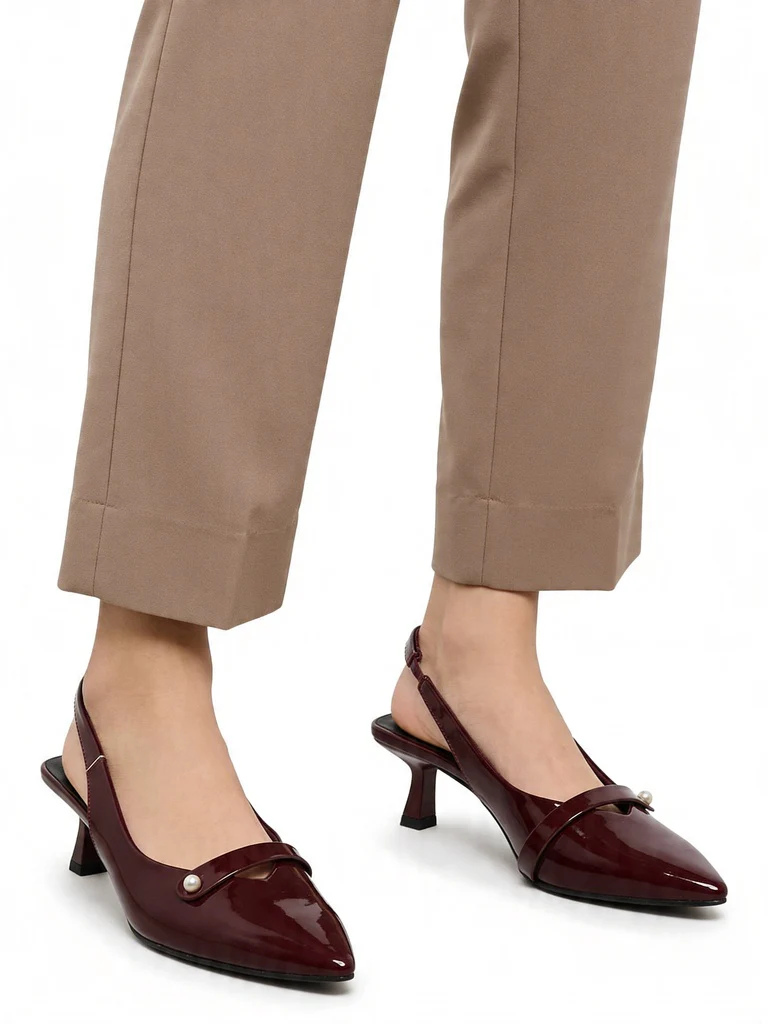 LUNA BLU Burgundy Pearl Embellished Kitten Heel Mules - Image 2