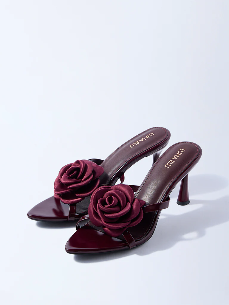 LUNA BLU Burgundy Rosette Heel Sandals - Image 2