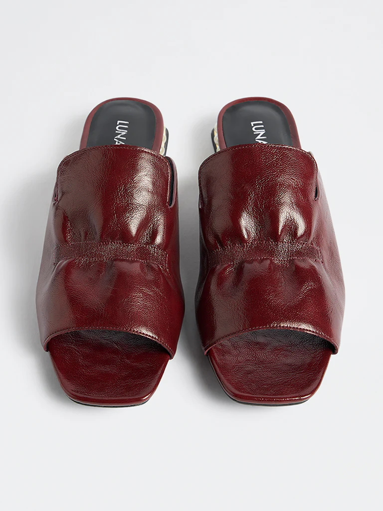 LUNA BLU Burgundy Ruched Mules - Image 2