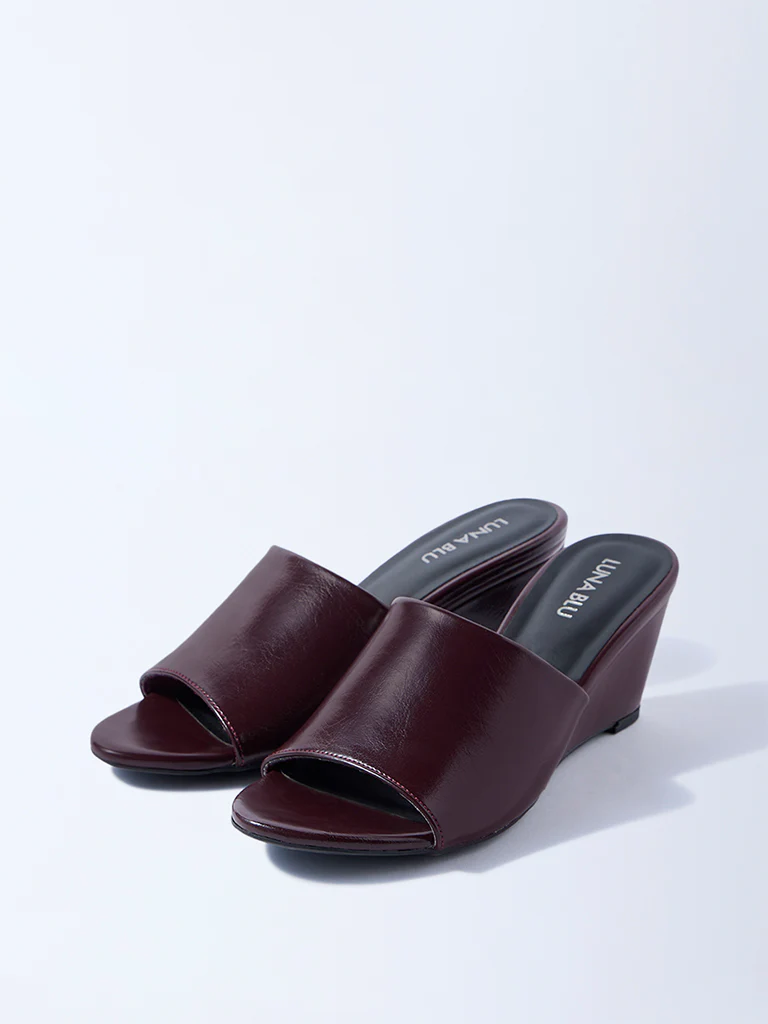 LUNA BLU Burgundy Wedge-Heel Sandals - Image 2